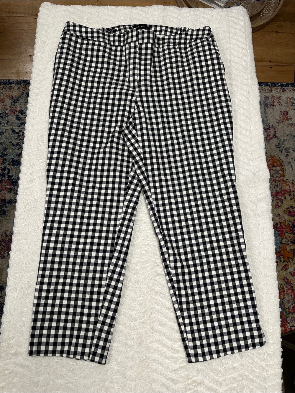 Talbots Black & White Small Plaid Cotton Blend Hampshire Ankle Pants, 16w